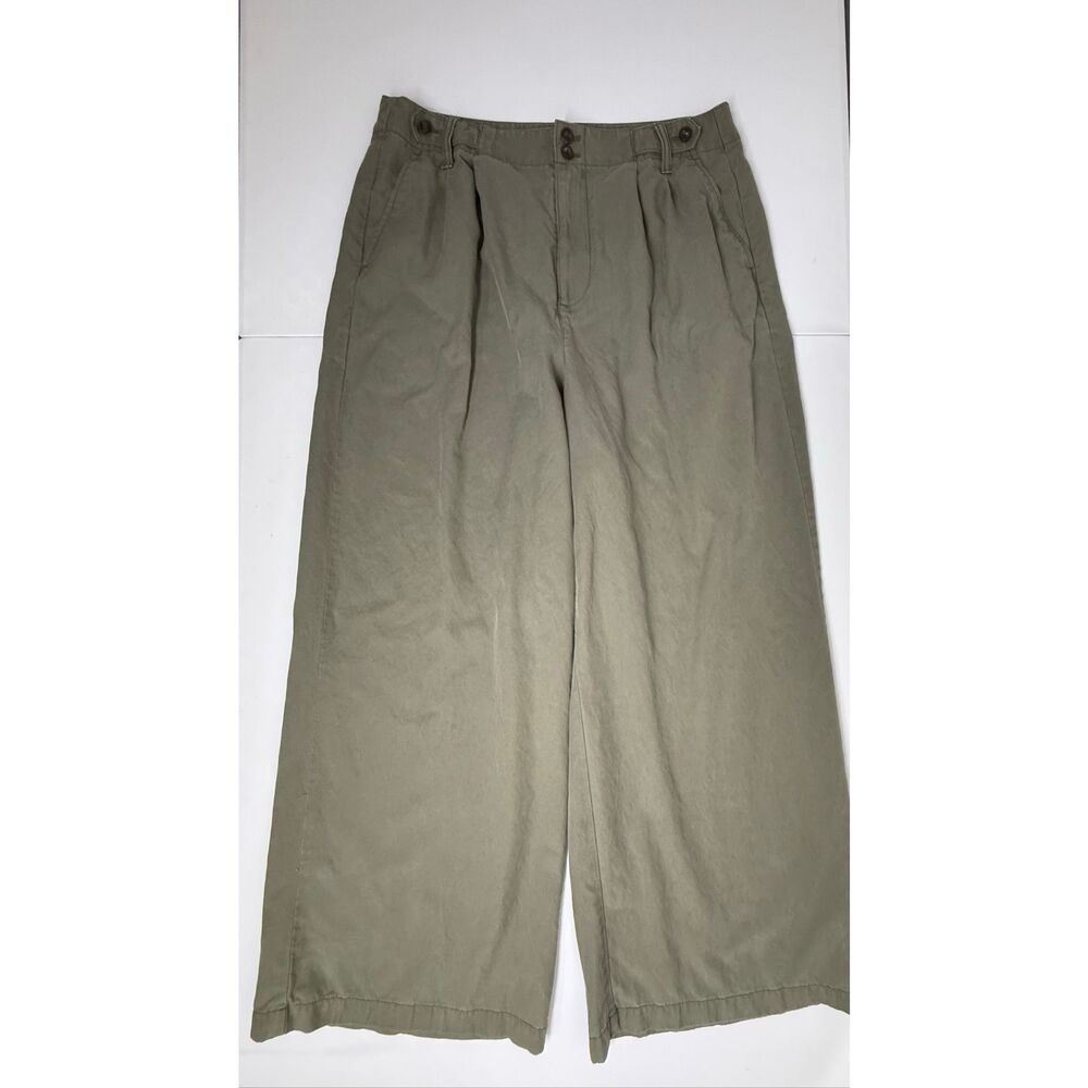 Madewell Wide Leg Crop Pants Women Size 14 Green Lyocell Linen Cotton High Rise - Picture 8 of 16